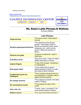 Ms. Rose's Latin Phrases & Mottoes