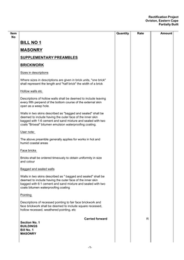 Bill No 1 Masonry Supplementary Preambles Brickwork