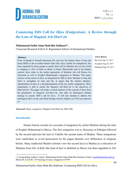 Countering ISIS Call for Hijra (Emigration): a Review Through the Lens of Maqāṣid Ash-Sharīʿah
