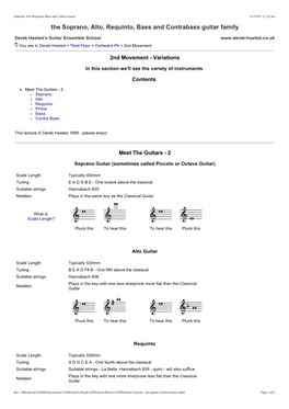 The Soprano, Alto, Requinto, Bass and Contrabass Guitar Family