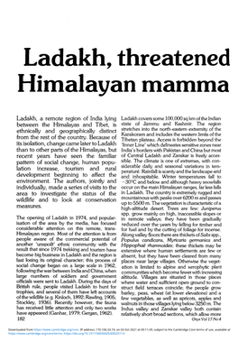 Ladakh, Threatened Stronghold of Rare Himalayan Mammals