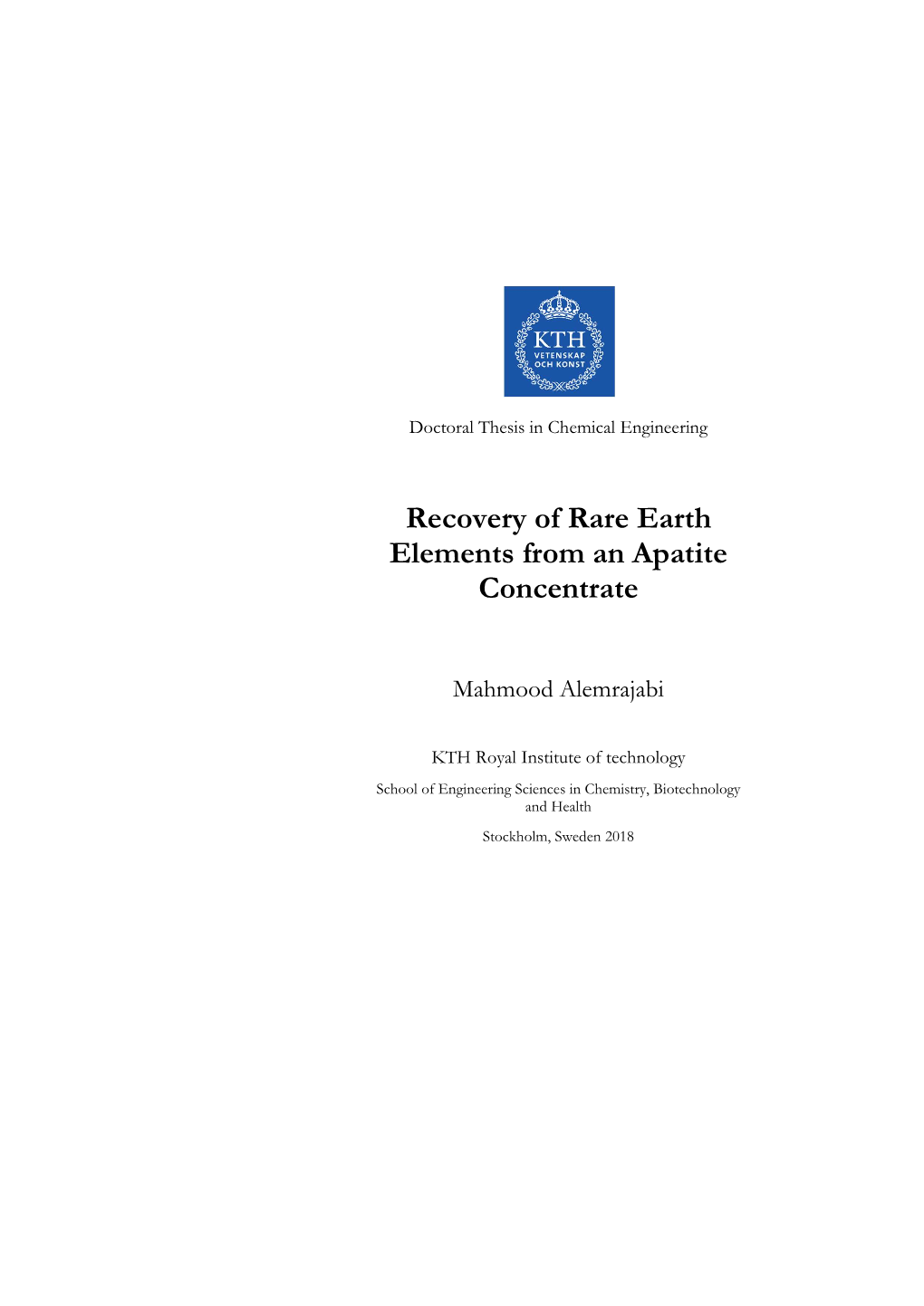 Recovery of Rare Earth Elements from an Apatite Concentrate