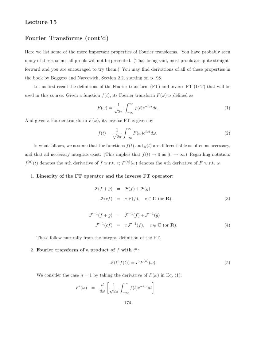Lecture 15 Fourier Transforms (Cont'd)