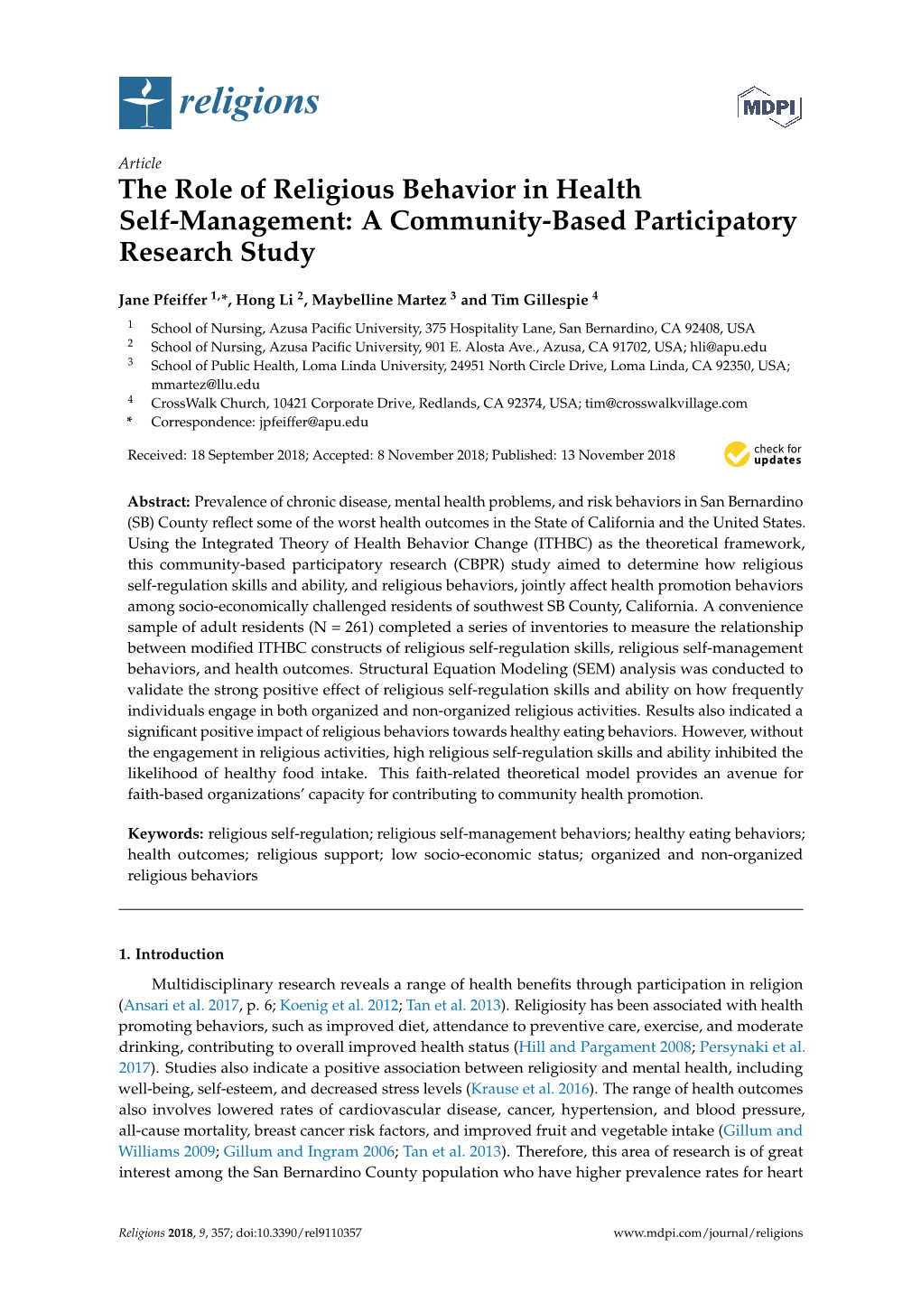 The Role of Religious Behavior in Health Self-Management: a Community-Based Participatory Research Study