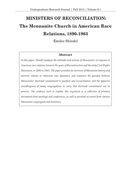 The Mennonite Church in American Race Relations, 1890-1963 Emilee Shindel