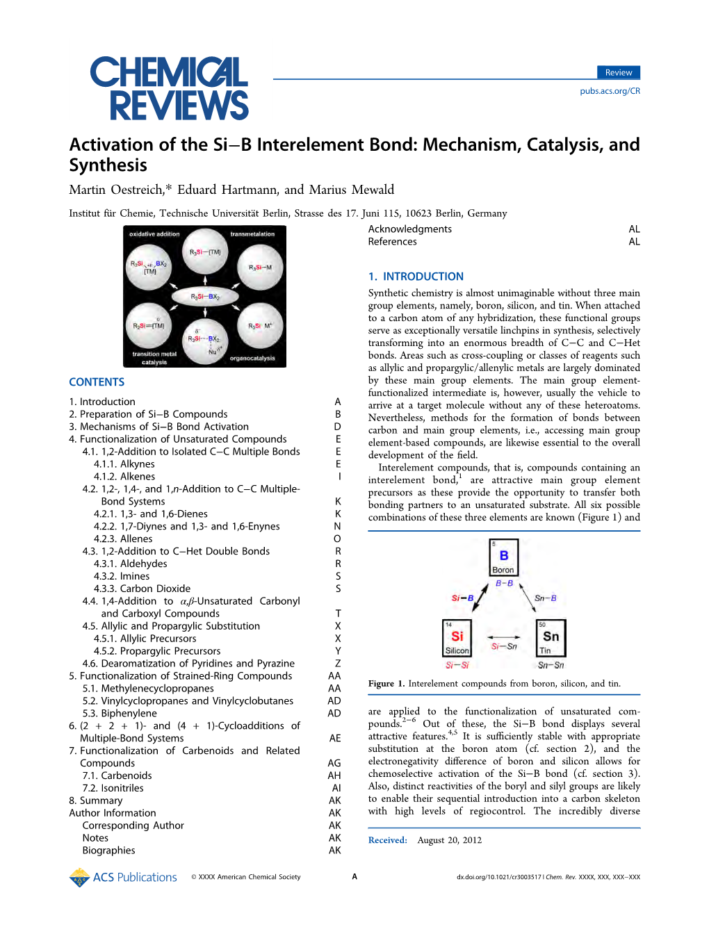 Activation of the Si−B Interelement Bond: Mechanism, Catalysis, and Synthesis Martin Oestreich,* Eduard Hartmann, and Marius Mewald