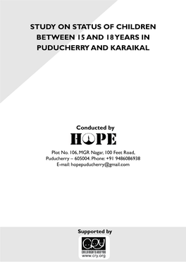 Study on Status of Children Between 15 and 18 Years in Puducherry and Karaikal