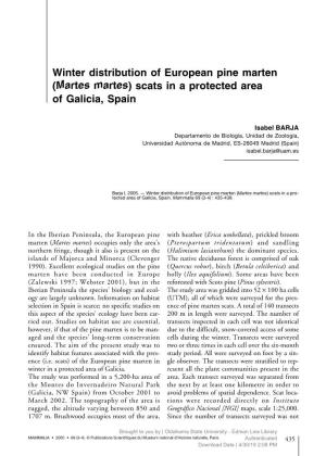 Barja 2005 Winter Distribution of European Pine Marten Scats in A