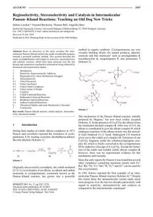 Regioselectivity, Stereoselectivity and Catalysis in Intermolecular Pauson