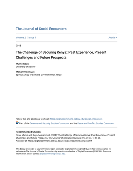 The Challenge of Securing Kenya: Past Experience, Present Challenges and Future Prospects