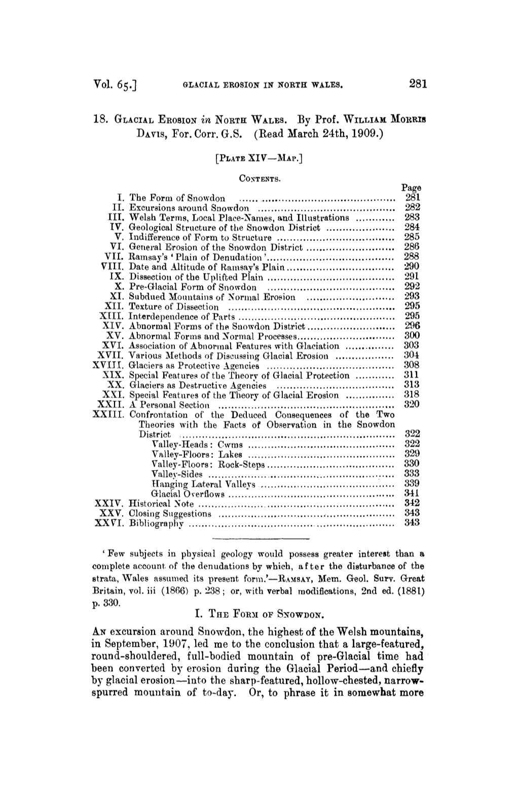 Vol. 65. ] Oracia~ Xroslon I~ ~0RZ~R WAL~S. 281 1S. GLACIAL EI~Oslon in NORT~R WALES. by Prof. WILLIA~ M01iris DAWS, For. Corr