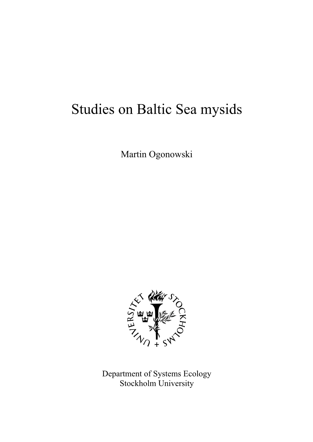 Studies on Baltic Sea Mysids