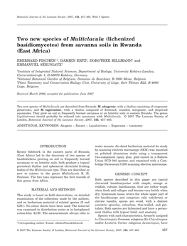 Two New Species of Multiclavula (Lichenized Basidiomycetes) from Savanna Soils in Rwanda (East Africa)