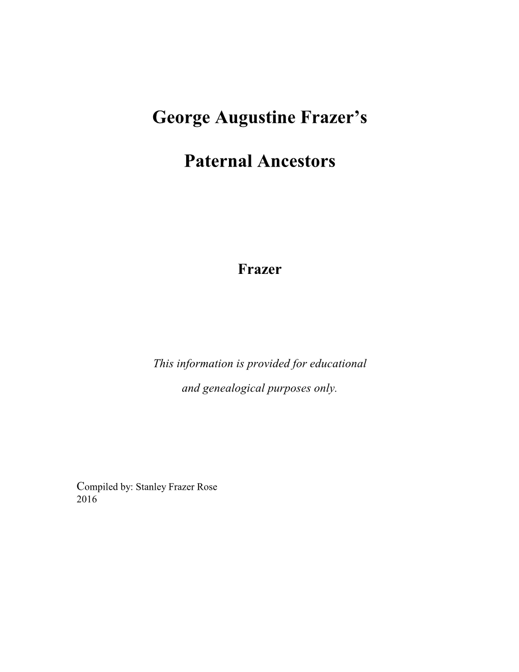 George Augustine Frazer's Paternal Ancestors