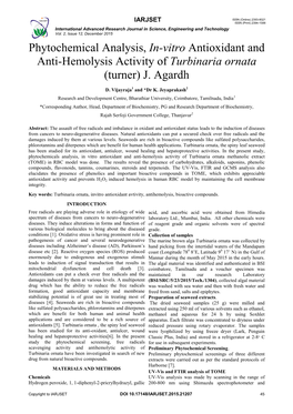 Phytochemical Analysis, In-Vitro Antioxidant and Anti-Hemolysis Activity of Turbinaria Ornata (Turner) J. Agardh