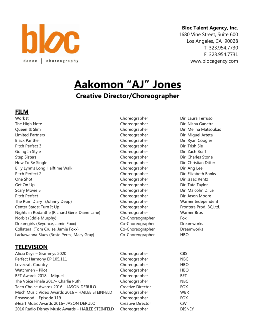Aakomon “AJ” Jones Creative Director/Choreographer