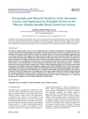 Petrography and Mineral Chemistry of the Almanden Garnet, and Implication for Kelyphite Texture in the Miocene Alkaline Basaltic Rocks North East Jordan