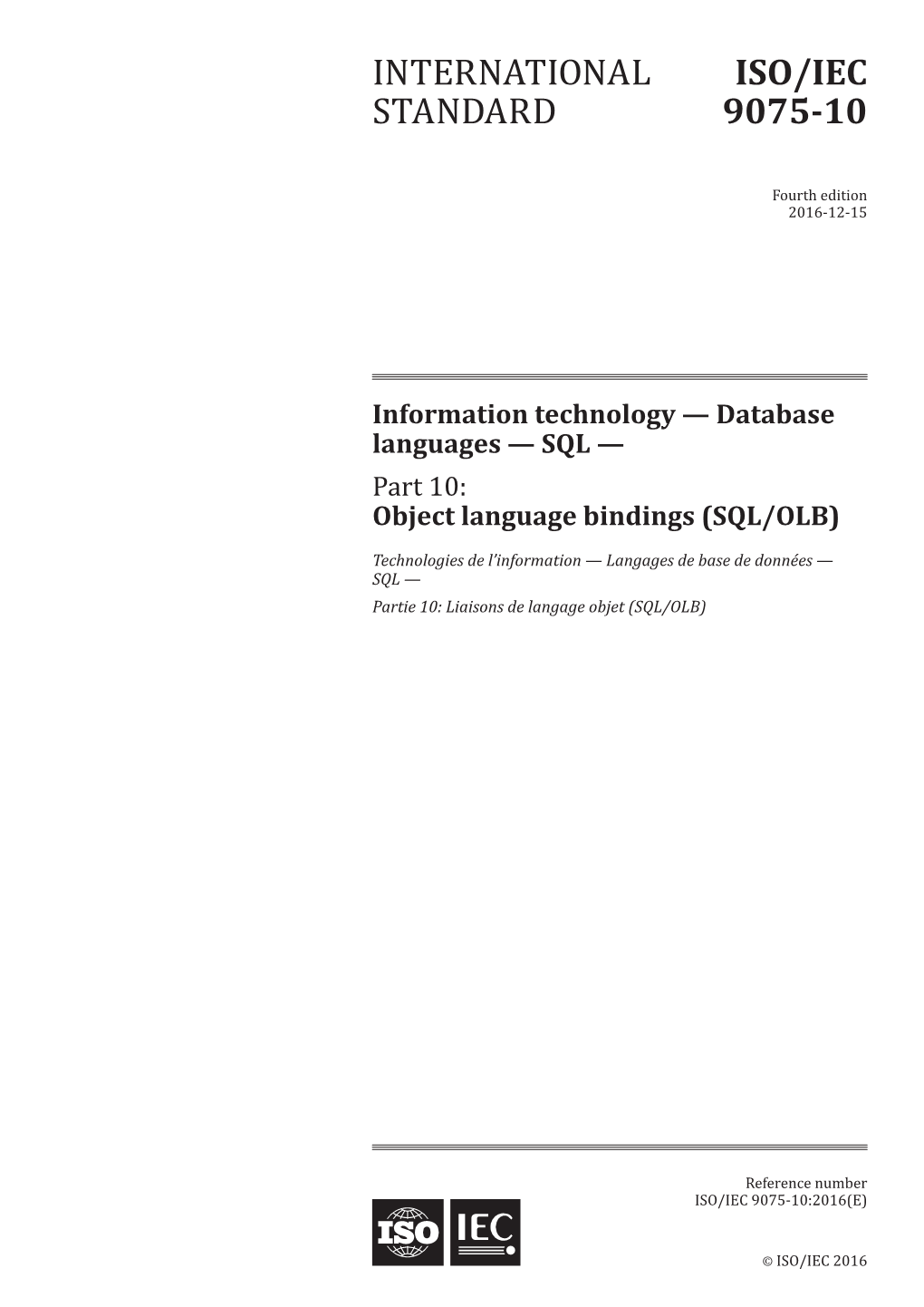 SQL — Part 10: Object Language Bindings (SQL/OLB)