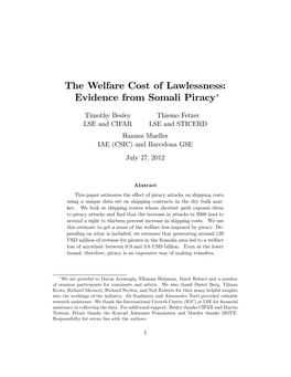 The Welfare Cost of Lawlessness; Evidence from Somali Piracy