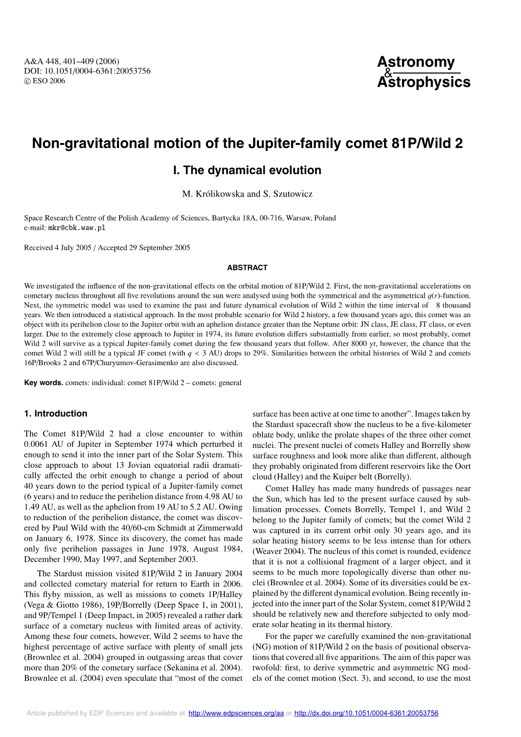 Non-Gravitational Motion of the Jupiter-Family Comet 81P/Wild 2