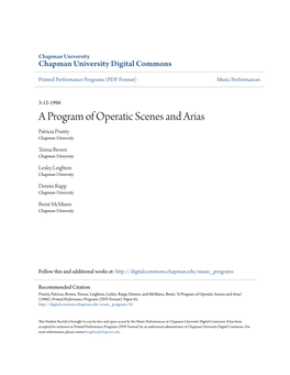 A Program of Operatic Scenes and Arias Patricia Prunty Chapman University