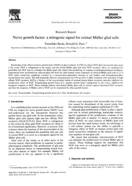 Nerve Growth Factor: a Mitogenic Signal for Retinal Miiller Glial Cells