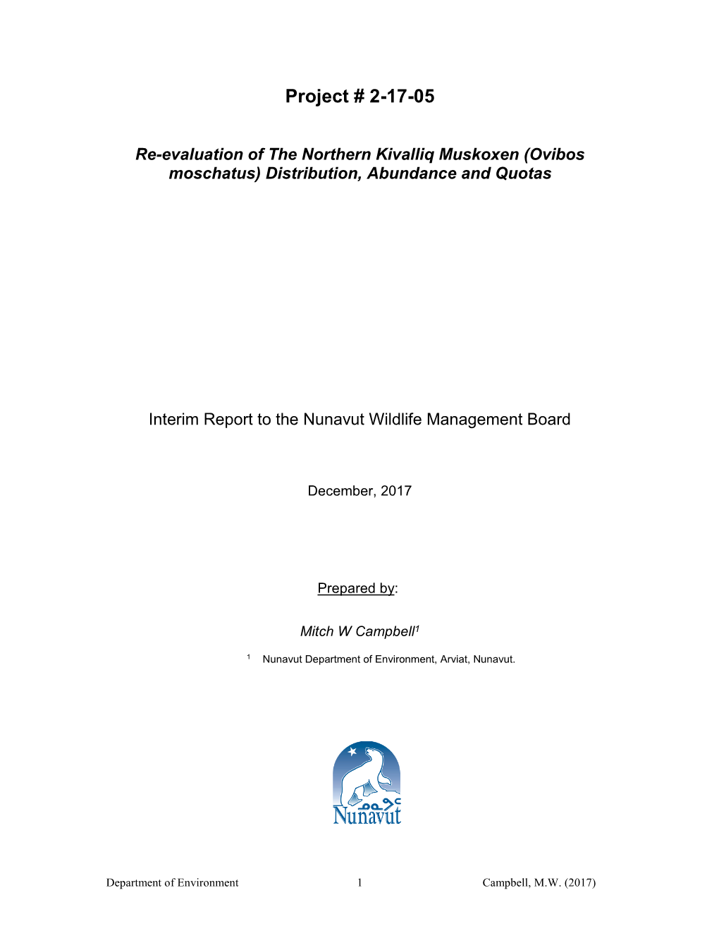 Research Proposal to the Nunavut Wildlife