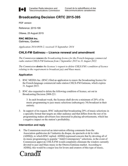 CHLX-FM Gatineau – Licence Renewal and Amendment