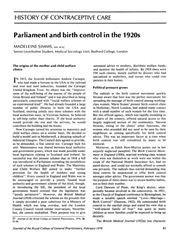 Parliament and Birth Control in the 1920S