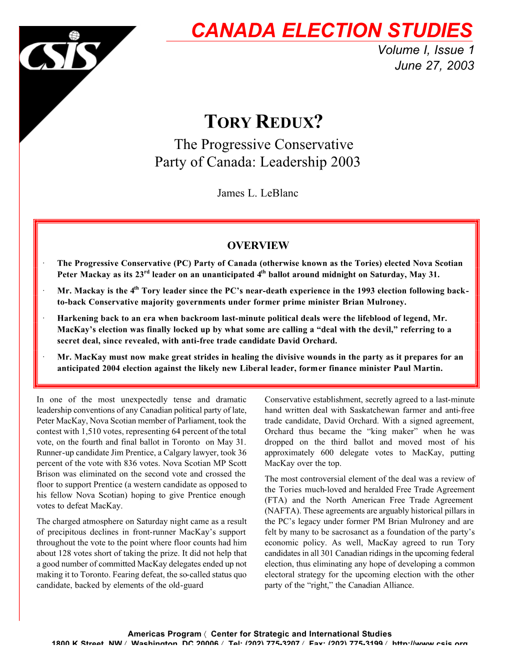 The Progressive Conservative Party of Canada: Leadership 2003