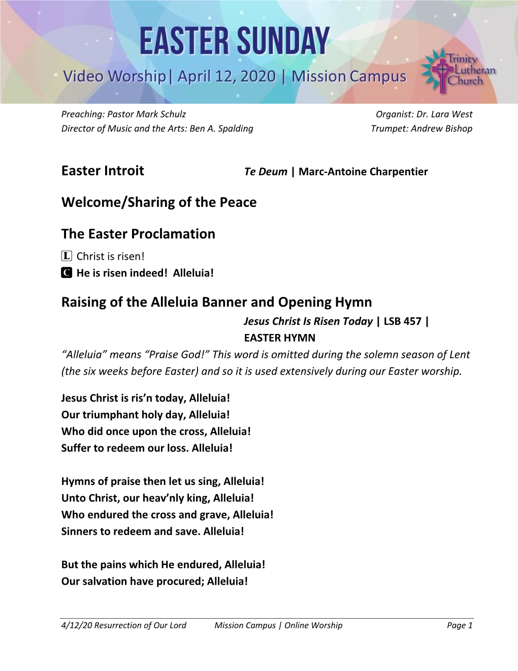 Easter Introit Welcome/Sharing of the Peace the Easter Proclamation