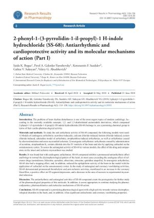 2-Phenyl-1-(3-Pyrrolidin-1-Il-Propyl)-1 H-Indole Hydrochloride (SS-68): Antiarrhythmic and Cardioprotective Activity and Its Molecular Mechanisms of Action (Part I)