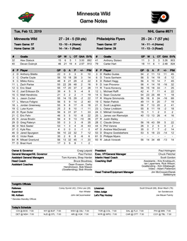 Minnesota Wild Game Notes