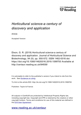 Horticultural Science-A Century of Discovery and Application