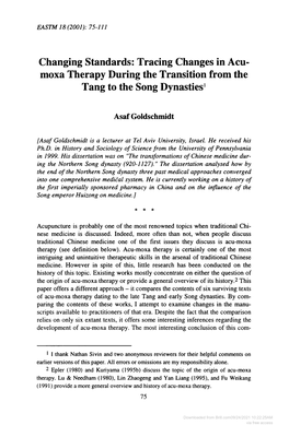 Tracing Changes in Acu- Moxa Therapy During the Transition from the Tang to the Song Dynasties 1