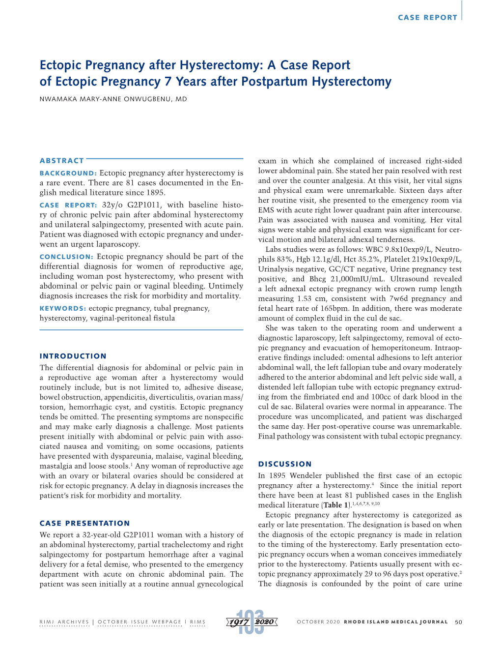 Ectopic Pregnancy After Hysterectomy: a Case Report of Ectopic Pregnancy 7 Years After Postpartum Hysterectomy