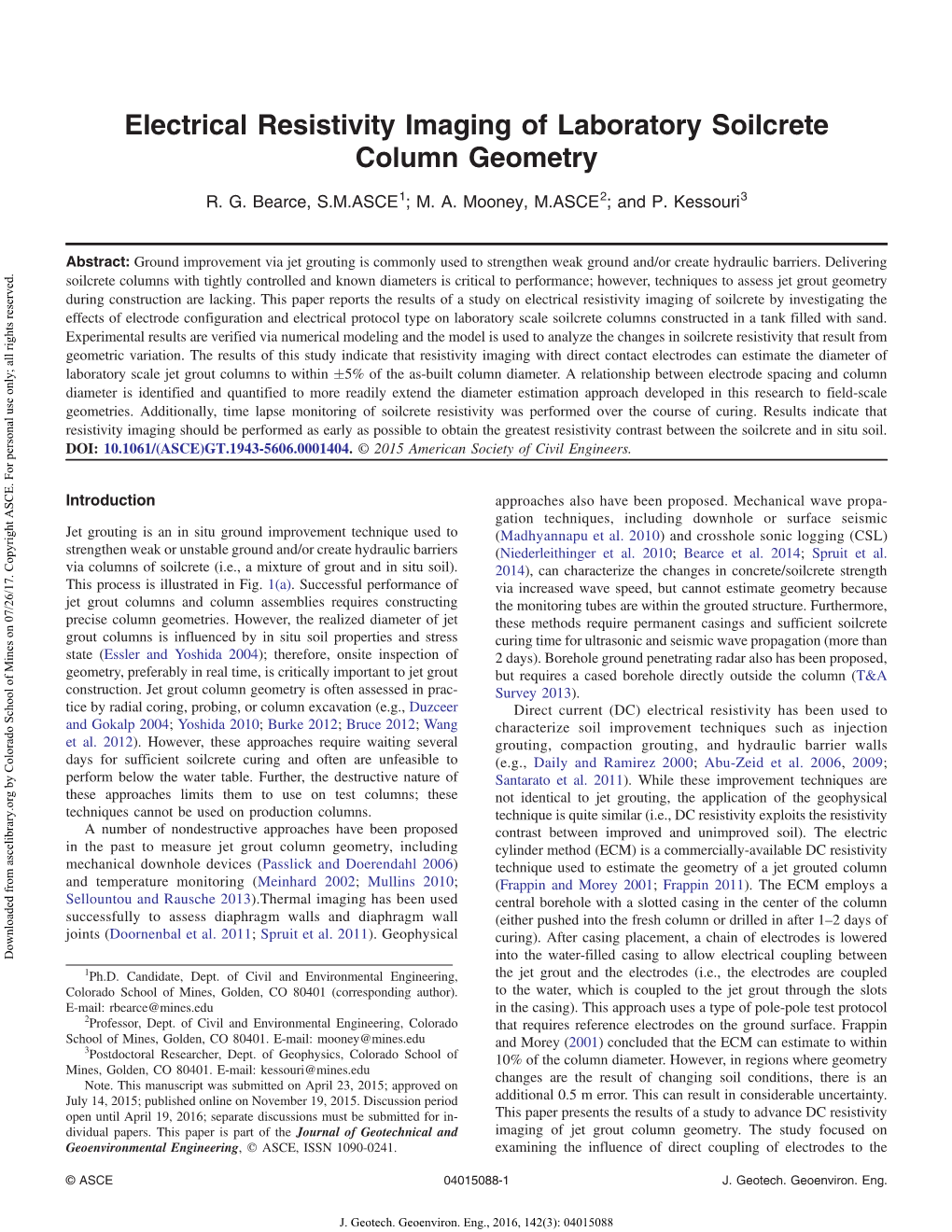 Electrical Resistivity Imaging of Laboratory Soilcrete Column Geometry