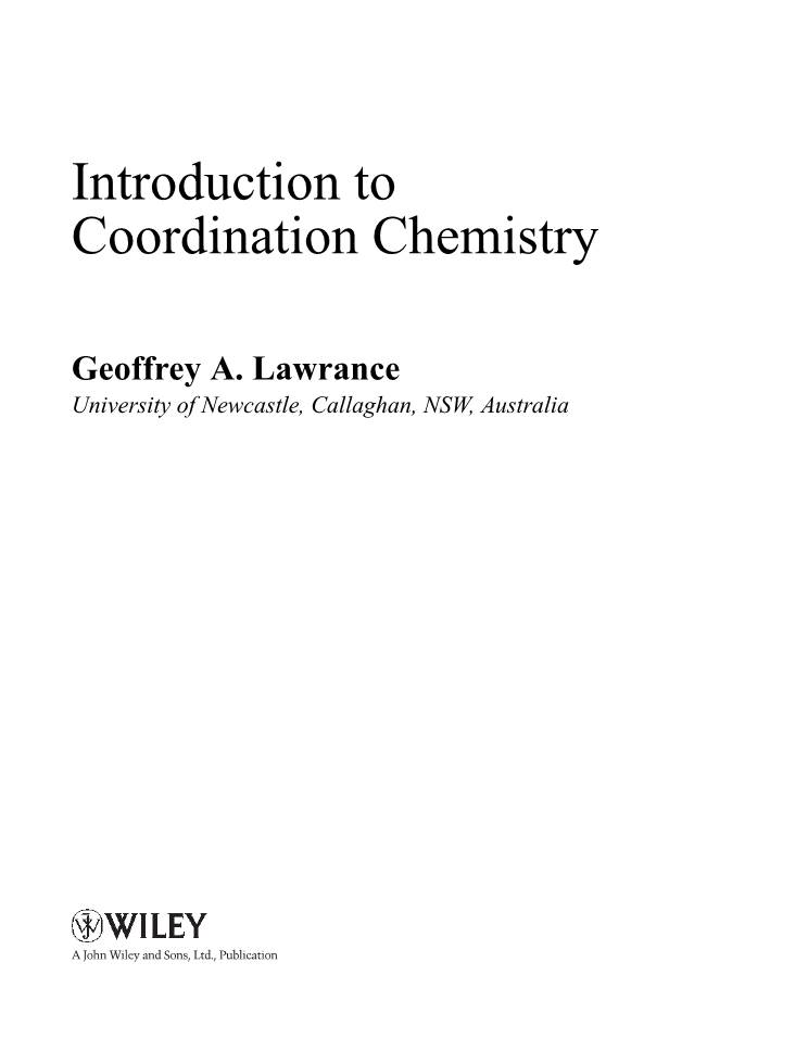 Introduction to Coordination Chemistry
