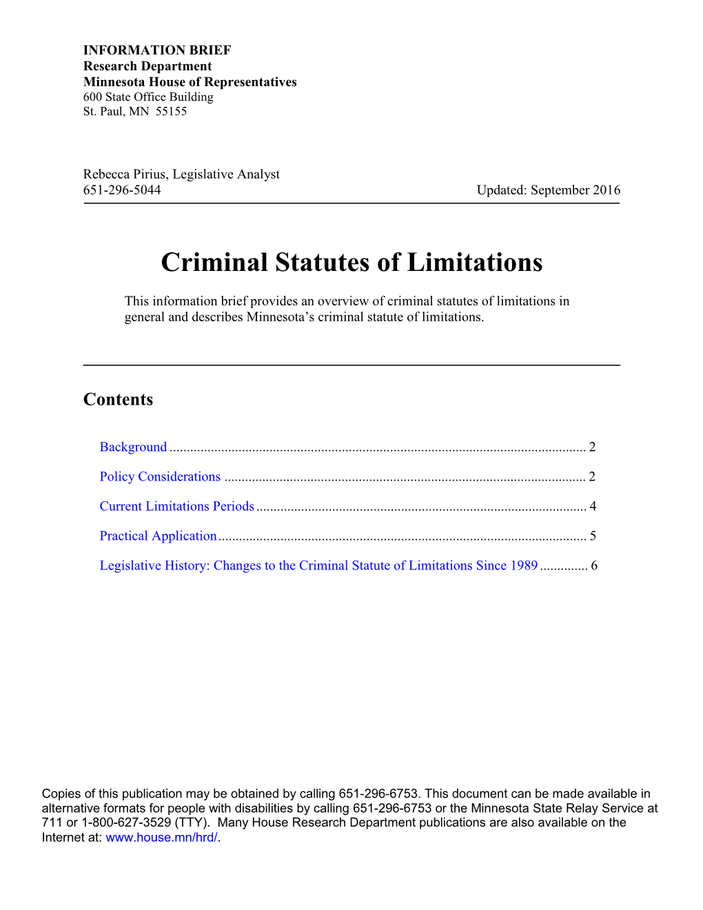 Criminal Statutes of Limitations
