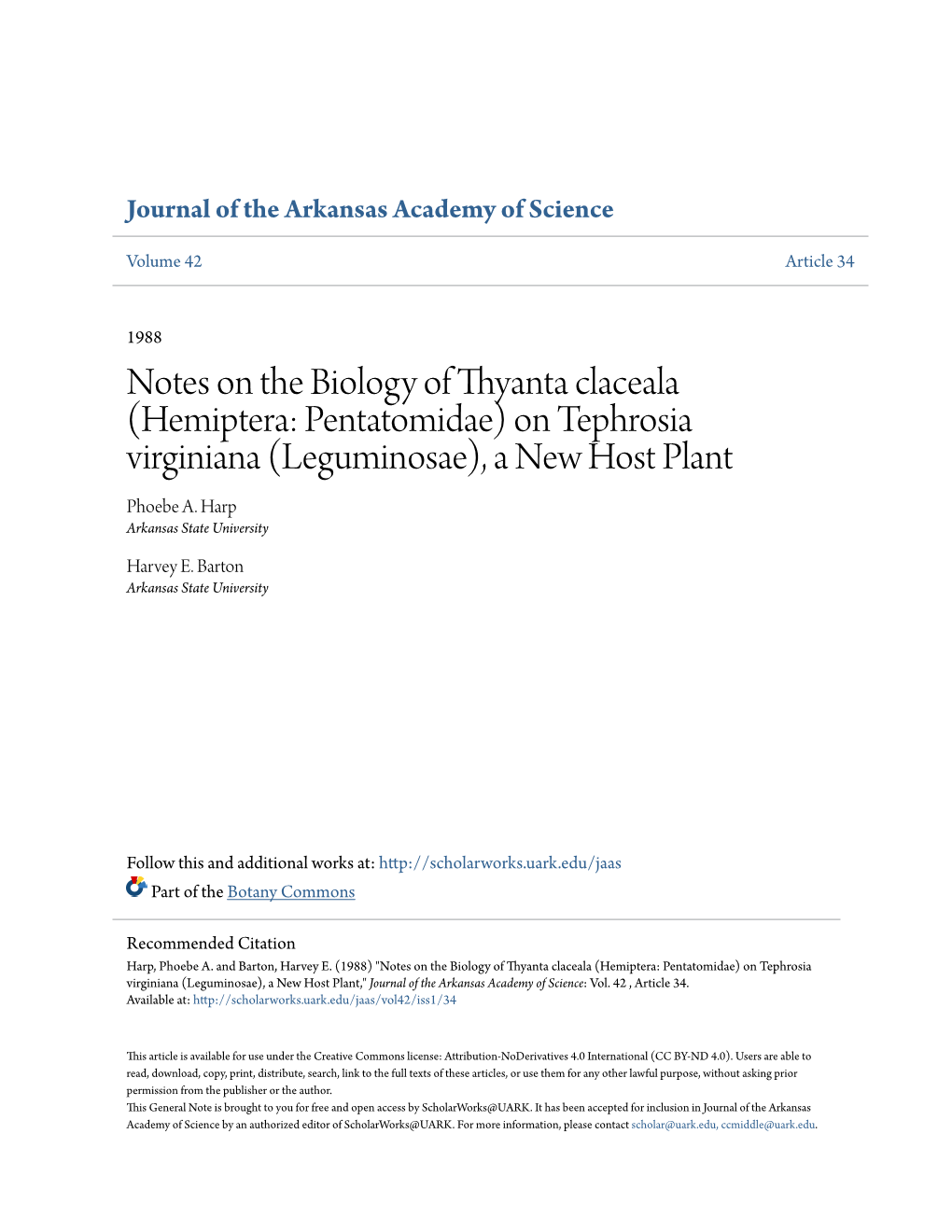 Notes on the Biology of Thyanta Claceala (Hemiptera: Pentatomidae) on Tephrosia Virginiana (Leguminosae), a New Host Plant Phoebe A