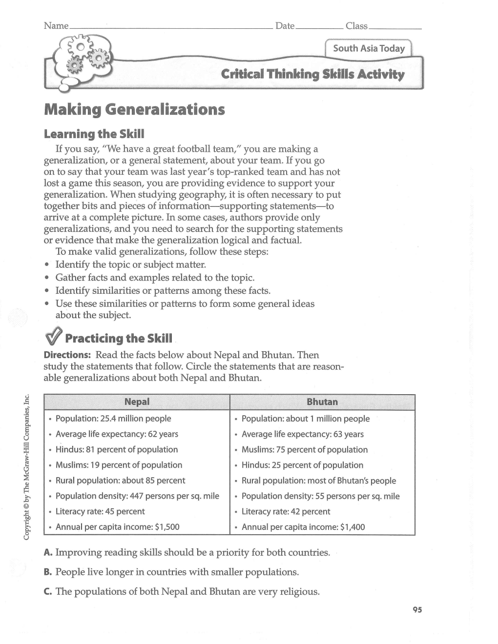 Making Generalizations Learning the Skill If You Say, "We Have a Great Football Team," You Are Making a Generalization, Or a General Statement, About Your Team