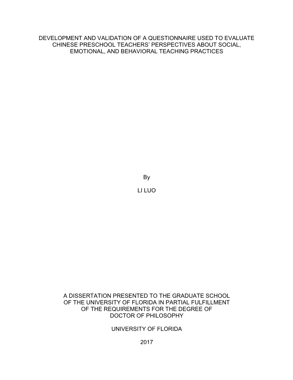 University of Florida Thesis Or Dissertation Formatting Template