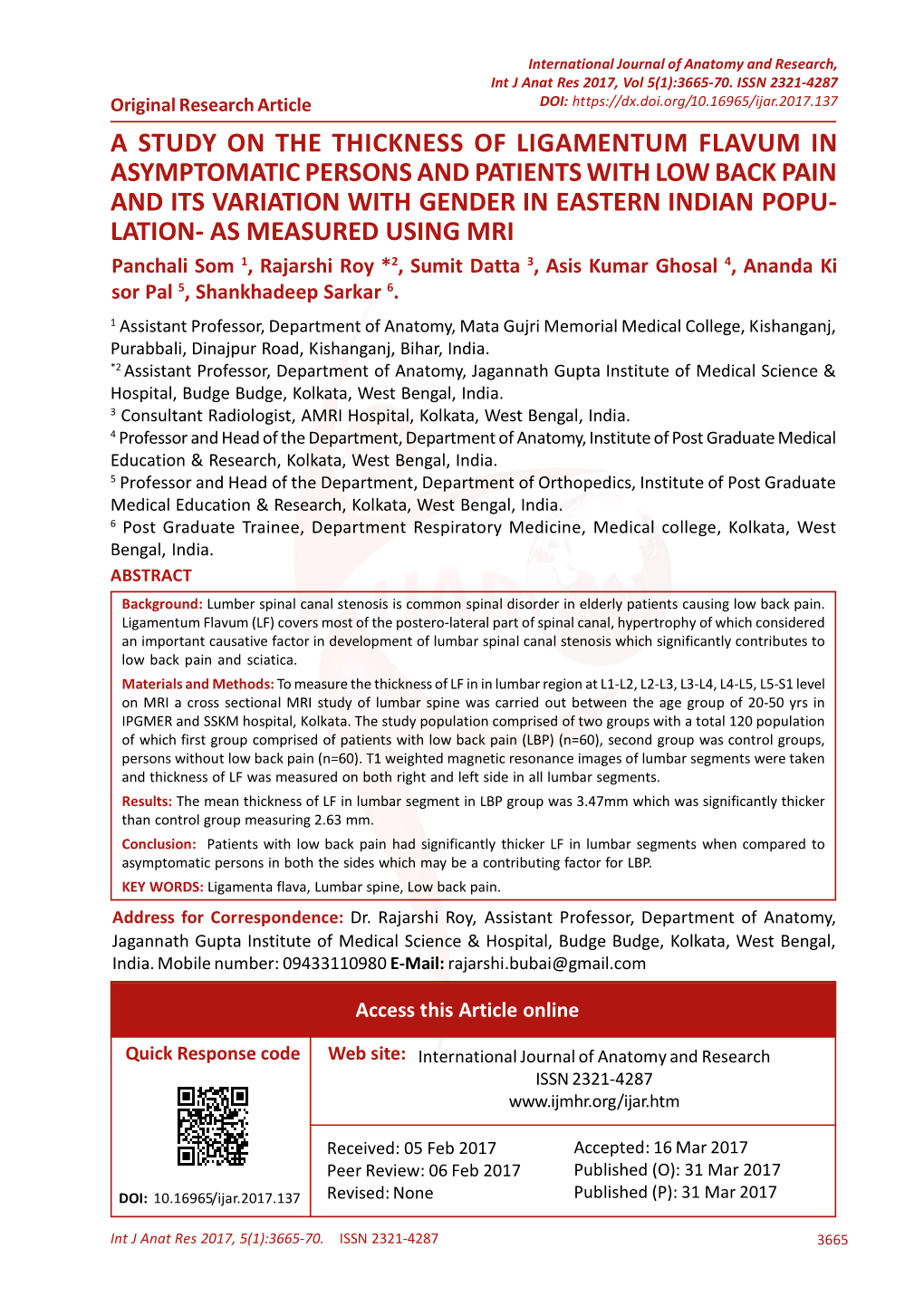 A Study on the Thickness of Ligamentum Flavum In