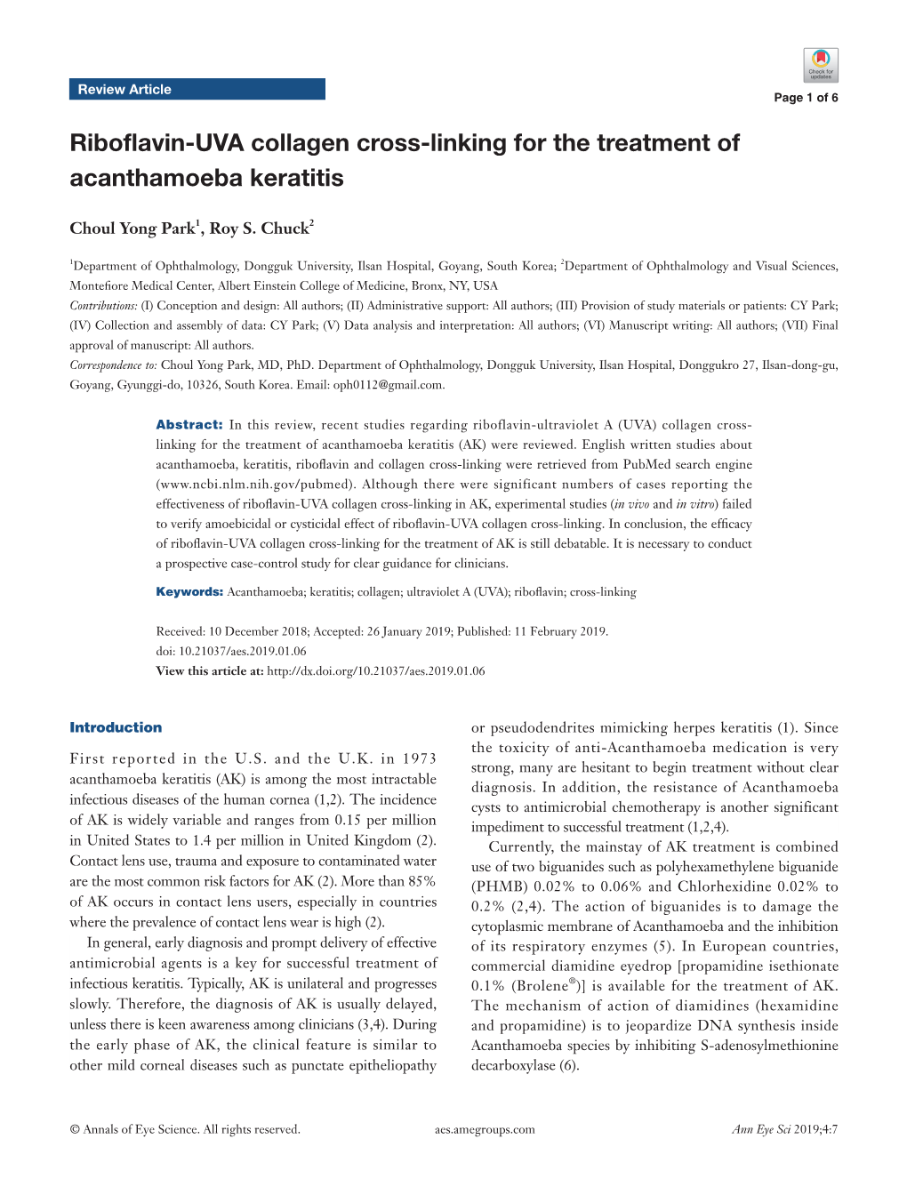 Riboflavin-UVA Collagen Cross-Linking for the Treatment of Acanthamoeba Keratitis