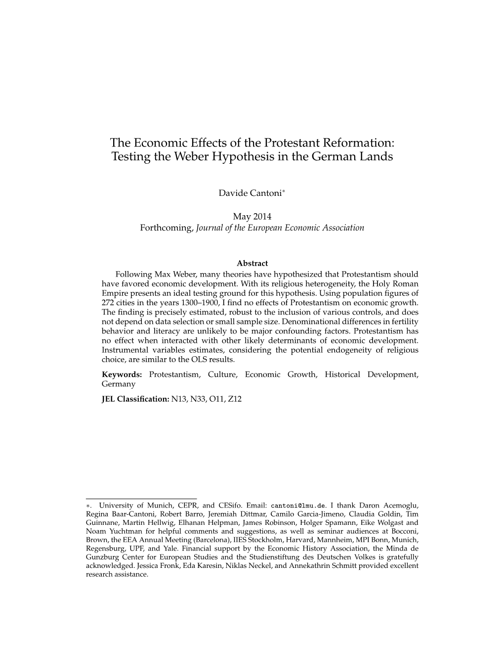 The Economic Effects of the Protestant Reformation: Testing the Weber Hypothesis in the German Lands