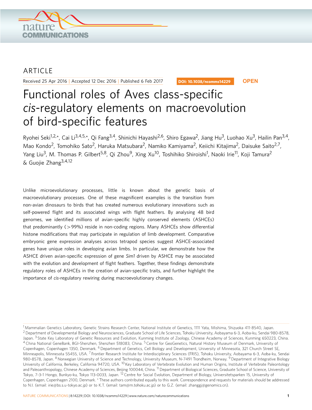 Functional Roles of Aves Class-Specific Cis-Regulatory Elements on Macroevolution of Bird-Specific Features