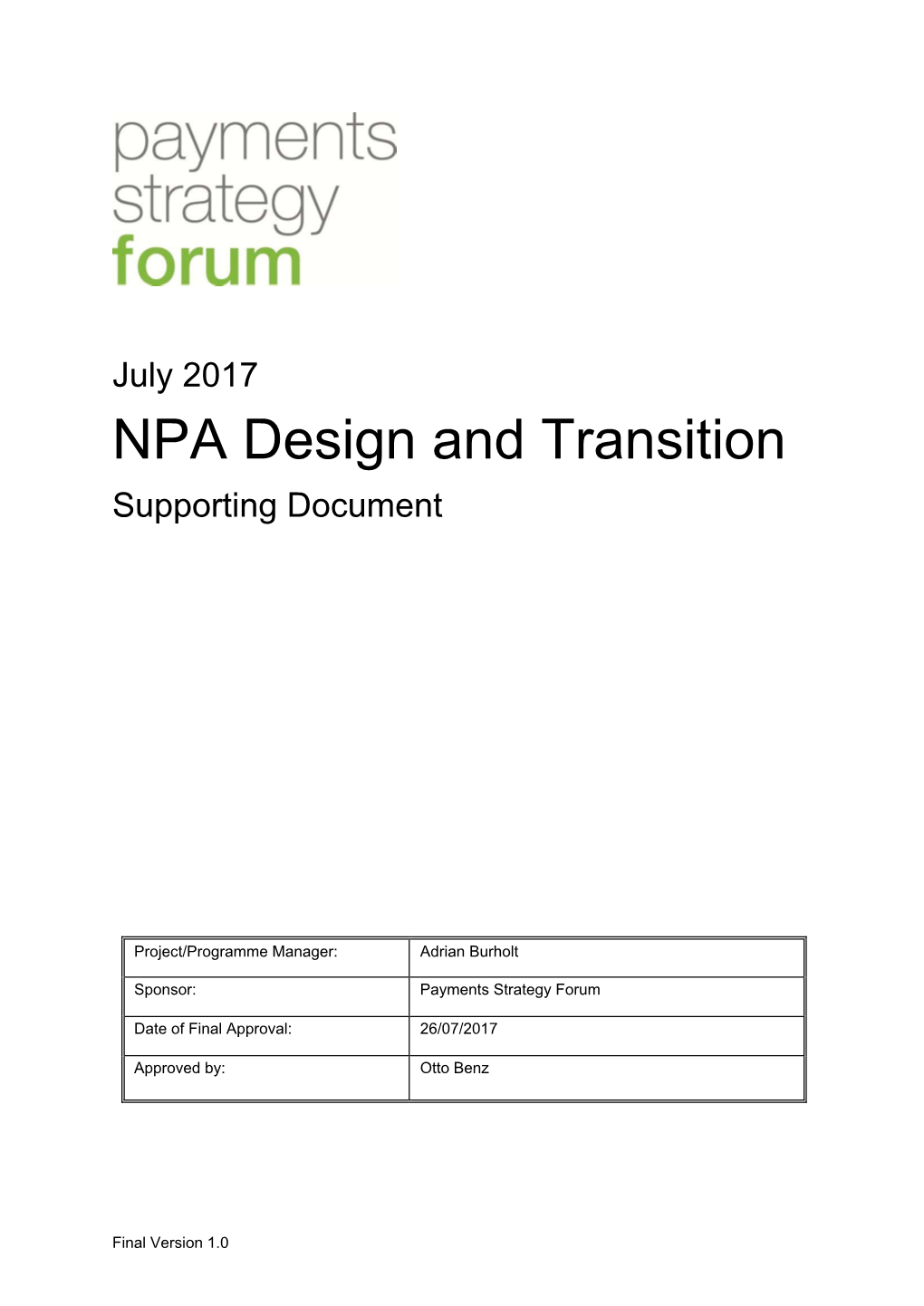 July 2017 NPA Design and Transition Supporting Document