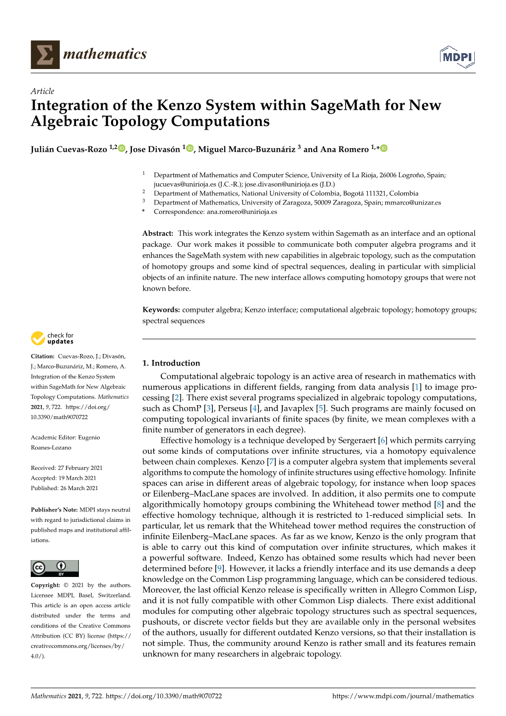 Integration of the Kenzo System Within Sagemath for New Algebraic Topology Computations