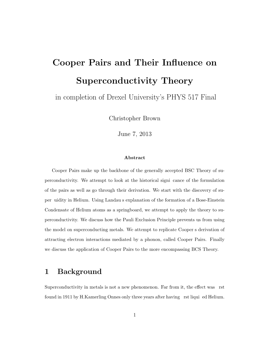 (PDF) Cooper Pairs and Their Influence on Superconductivity