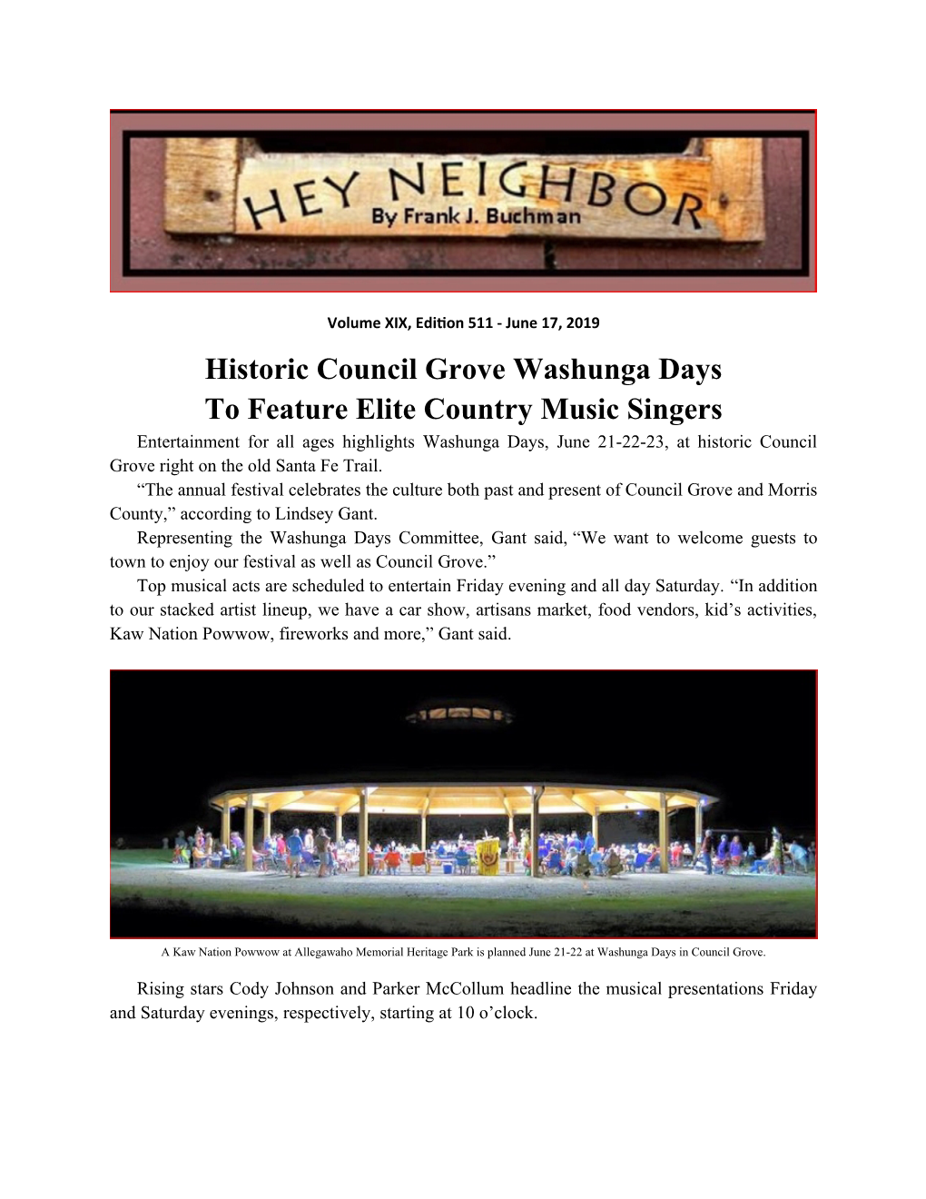 Historic Council Grove Washunga Days To